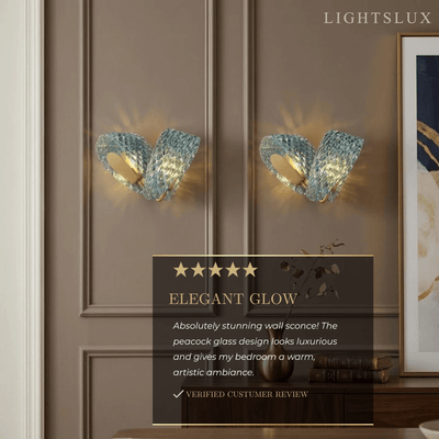 Art Deco Peacock Glass Wall Lamp -- Gold Frame