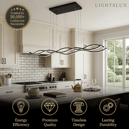 Modern Wavy Pendant Light -- Acrylic & Metal Black/White/Gold