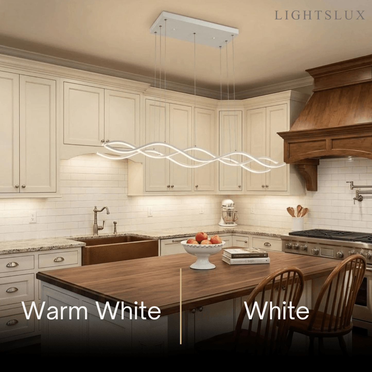 Modern Wavy Pendant Light -- Acrylic & Metal Black/White/Gold