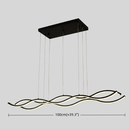 Modern Wavy Pendant Light -- Acrylic & Metal Black/White/Gold