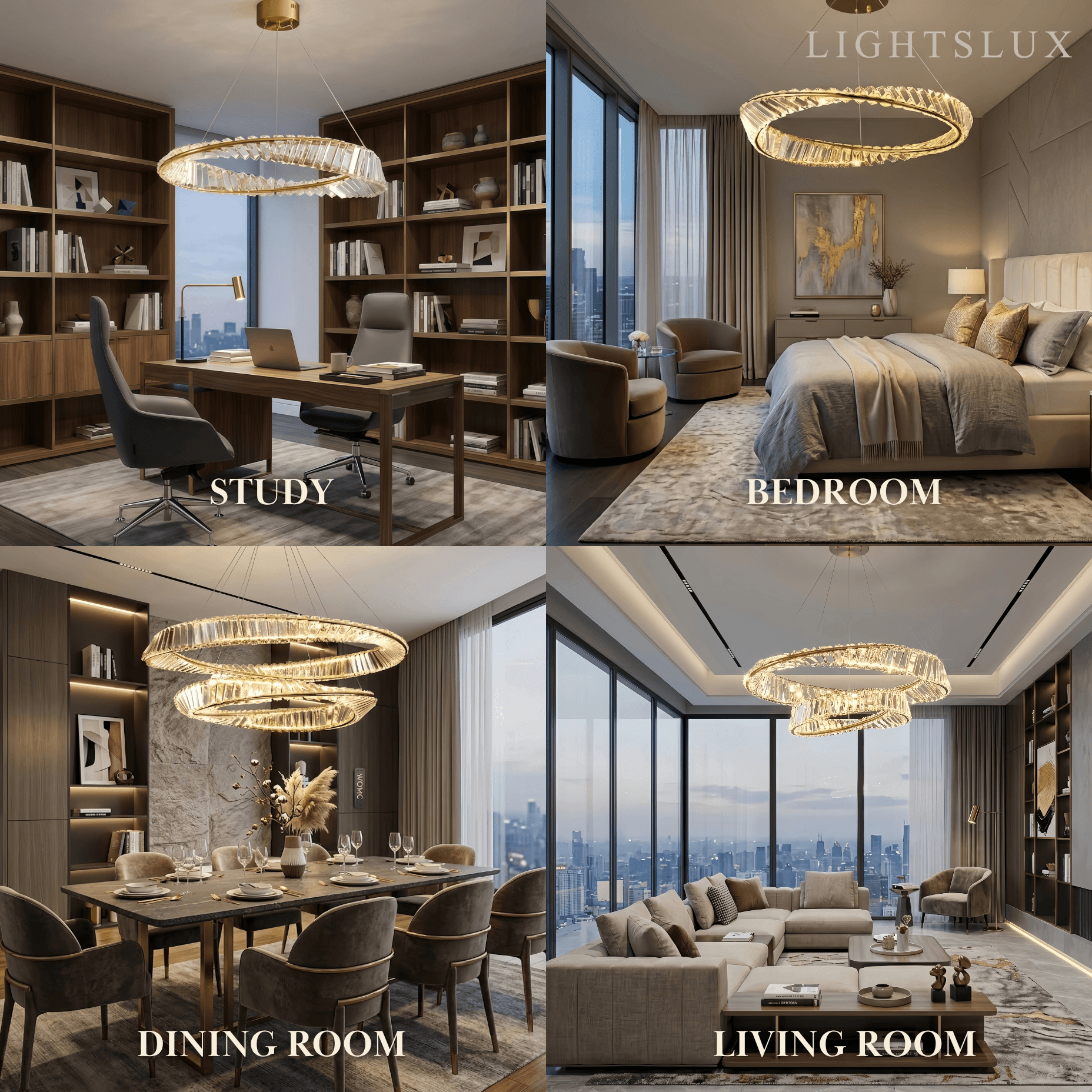 Modern Crystal Prism Ring Chandelier -- Gold Brass