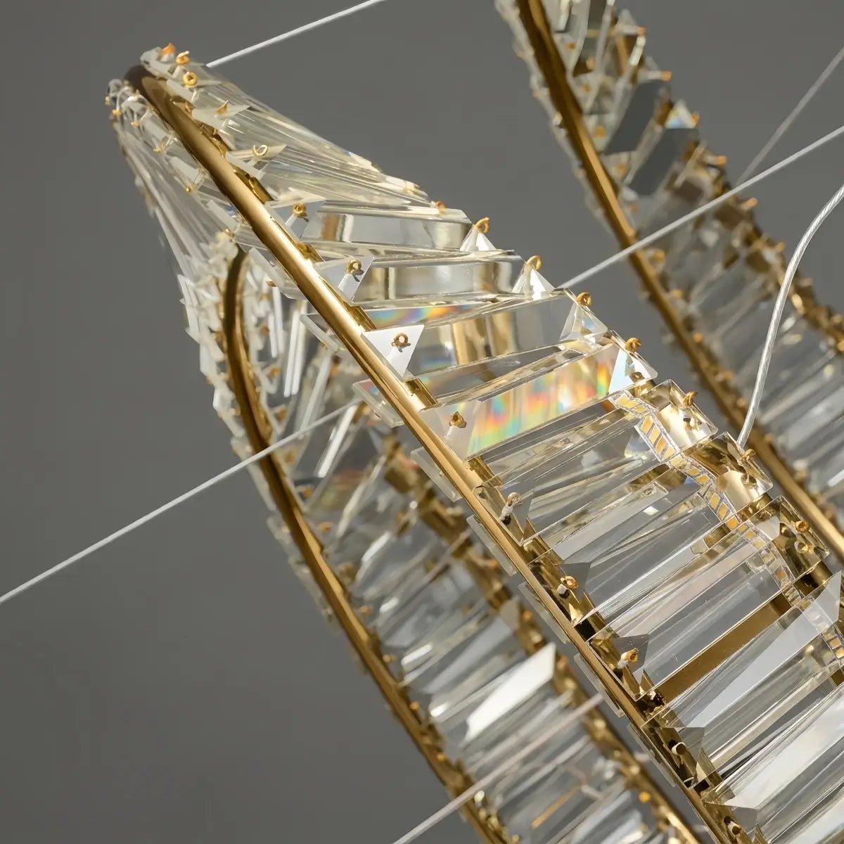 Modern Crystal Prism Ring Chandelier -- Gold Brass