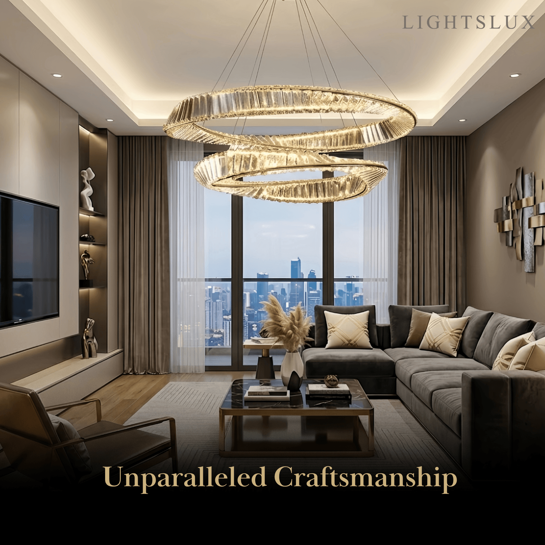 Modern Crystal Prism Ring Chandelier -- Gold Brass