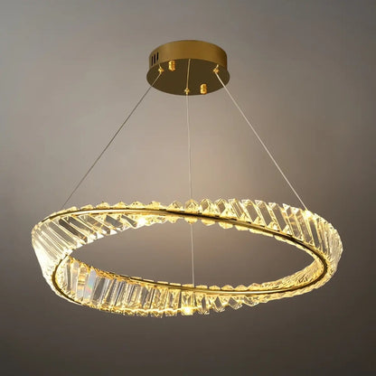 Modern Crystal Prism Ring Chandelier -- Gold Brass
