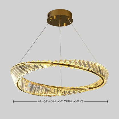 Modern Crystal Prism Ring Chandelier -- Gold Brass