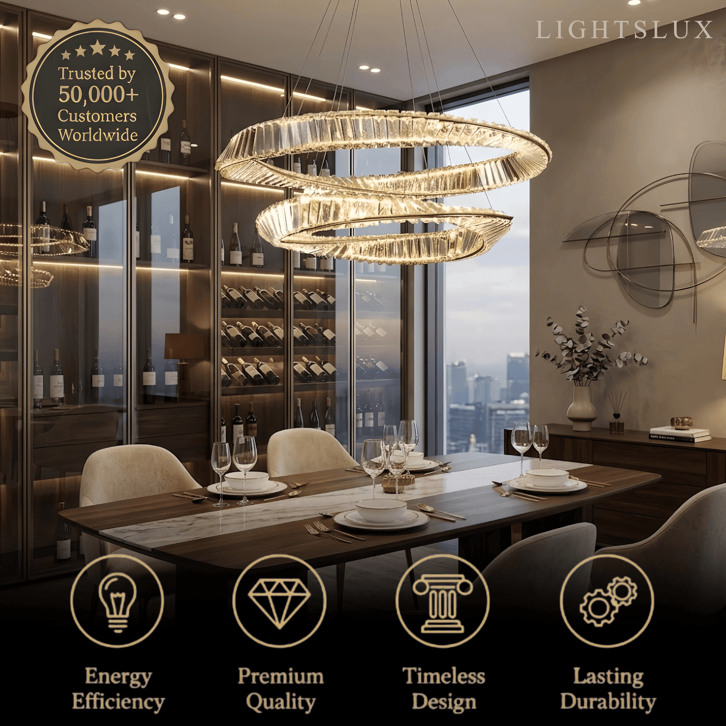 Modern Crystal Prism Ring Chandelier -- Gold Brass