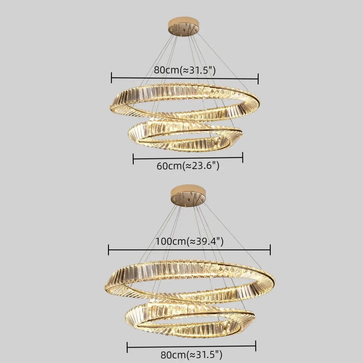 Modern Crystal Prism Ring Chandelier -- Gold Brass