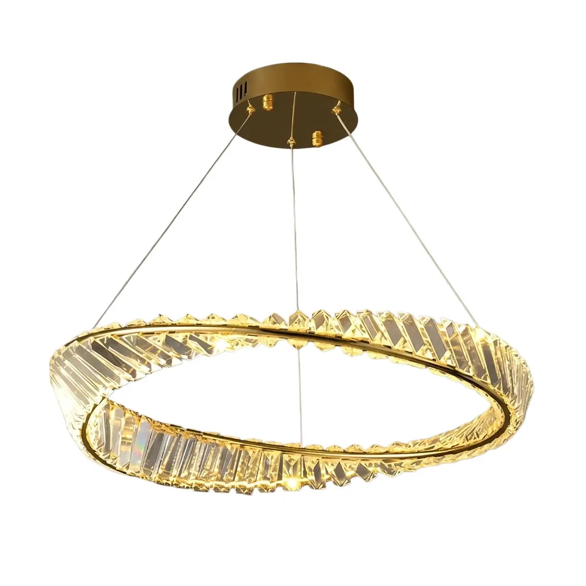 Modern Crystal Prism Ring Chandelier -- Gold Brass