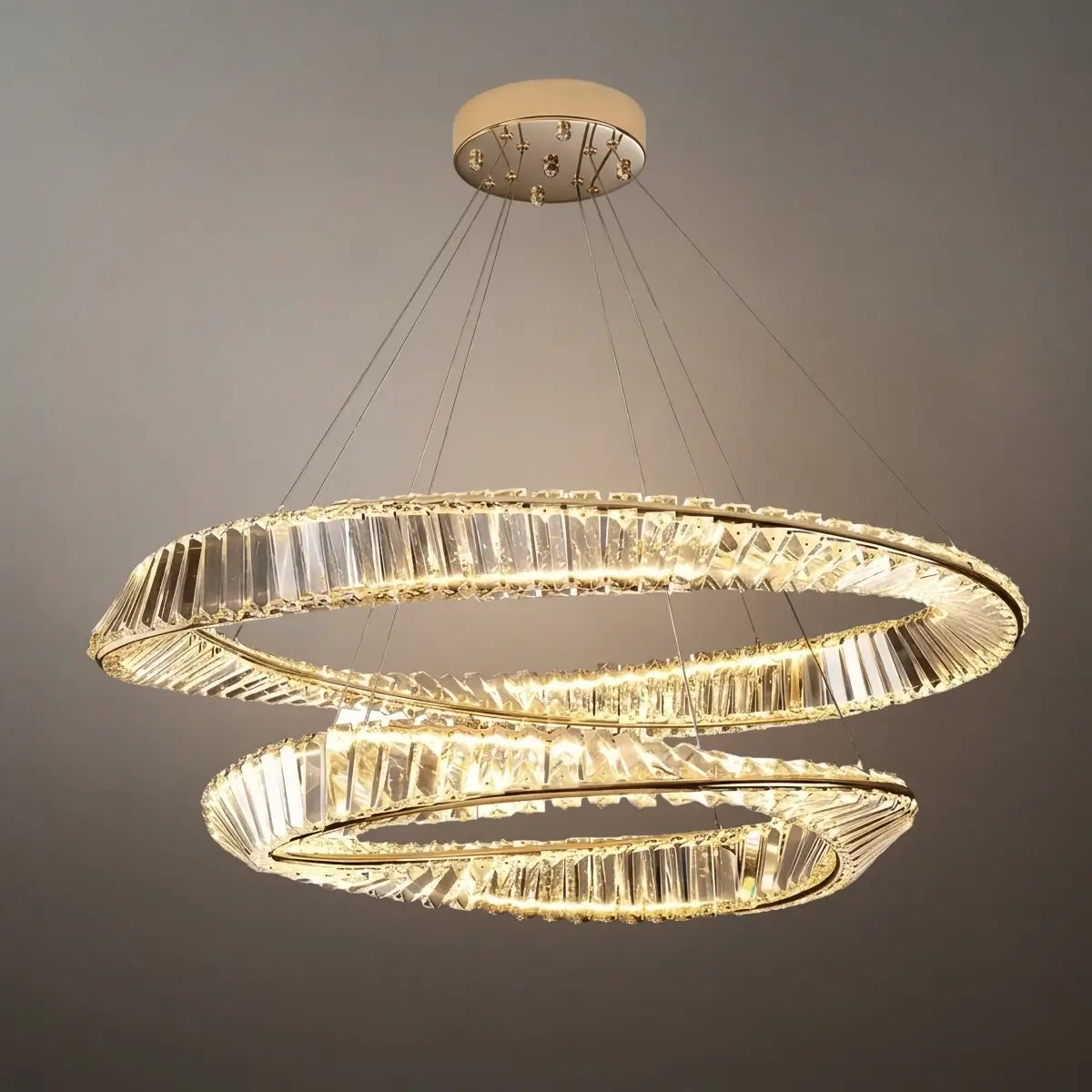 Modern Crystal Prism Ring Chandelier -- Gold Brass