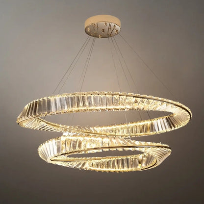 Modern Crystal Prism Ring Chandelier -- Gold Brass