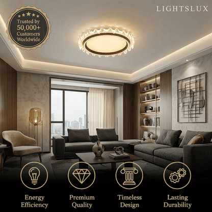 Vivara Modern Round Ceiling Light -- White or Walnut Acrylic & Metal for Bedroom
