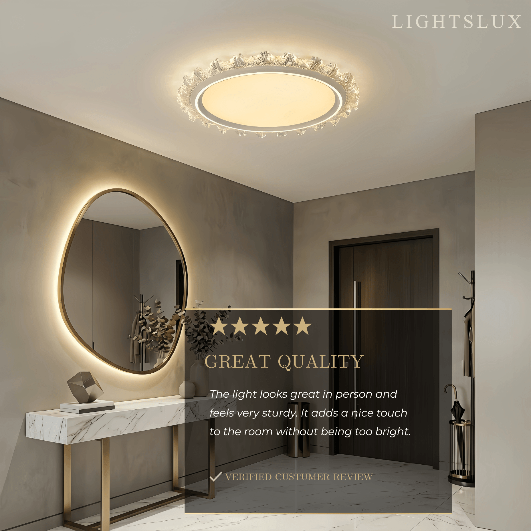 Vivara Modern Round Ceiling Light -- White or Walnut Acrylic & Metal for Bedroom