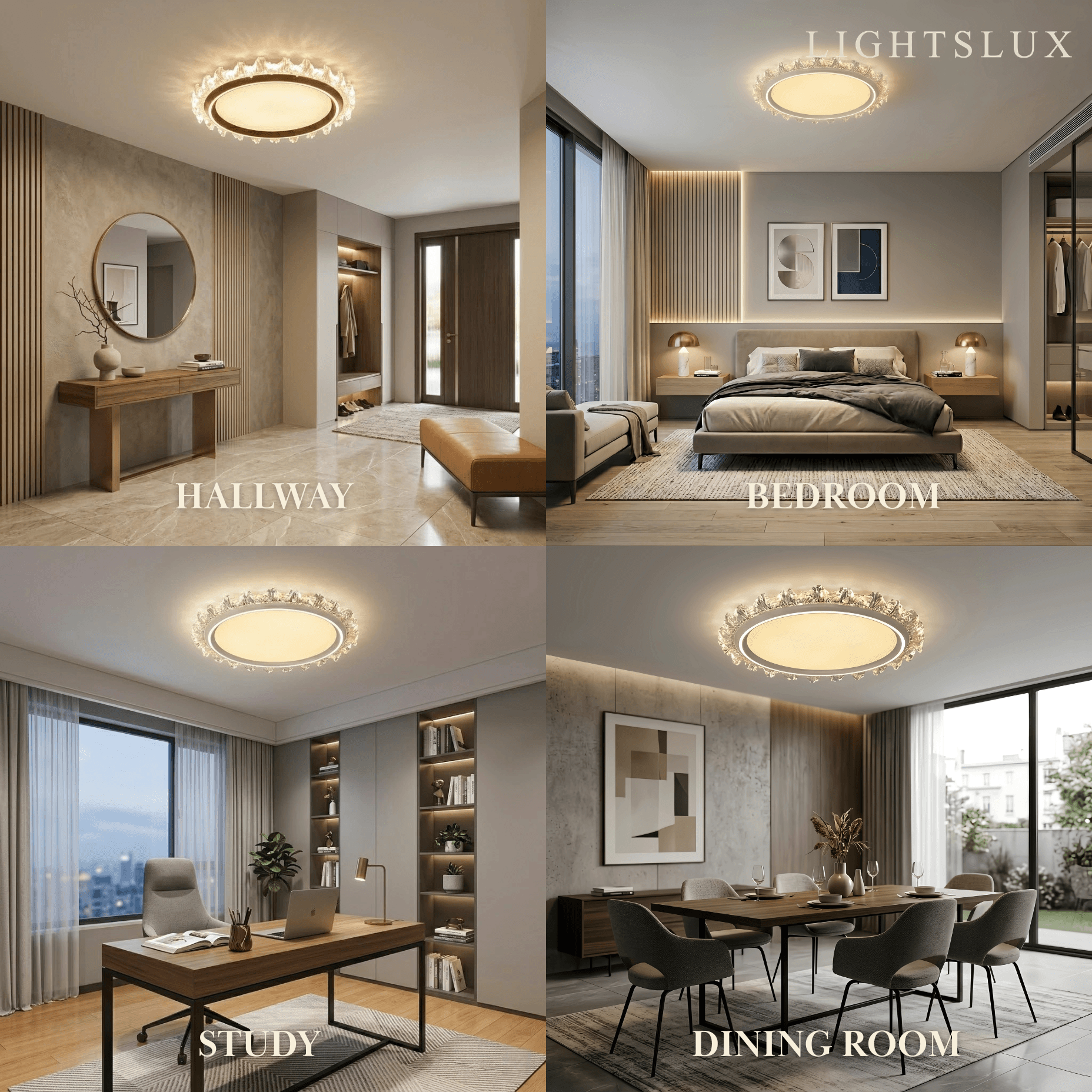 Vivara Modern Round Ceiling Light -- White or Walnut Acrylic & Metal for Bedroom
