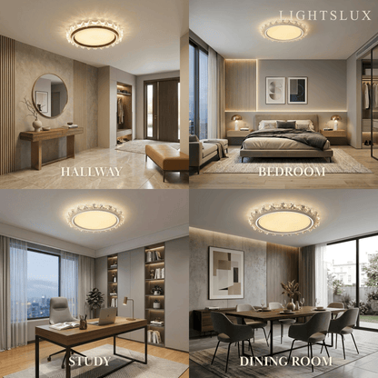 Vivara Modern Round Ceiling Light -- White or Walnut Acrylic & Metal for Bedroom