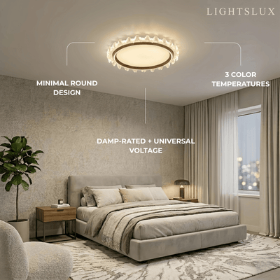 Vivara Modern Round Ceiling Light -- White or Walnut Acrylic & Metal for Bedroom