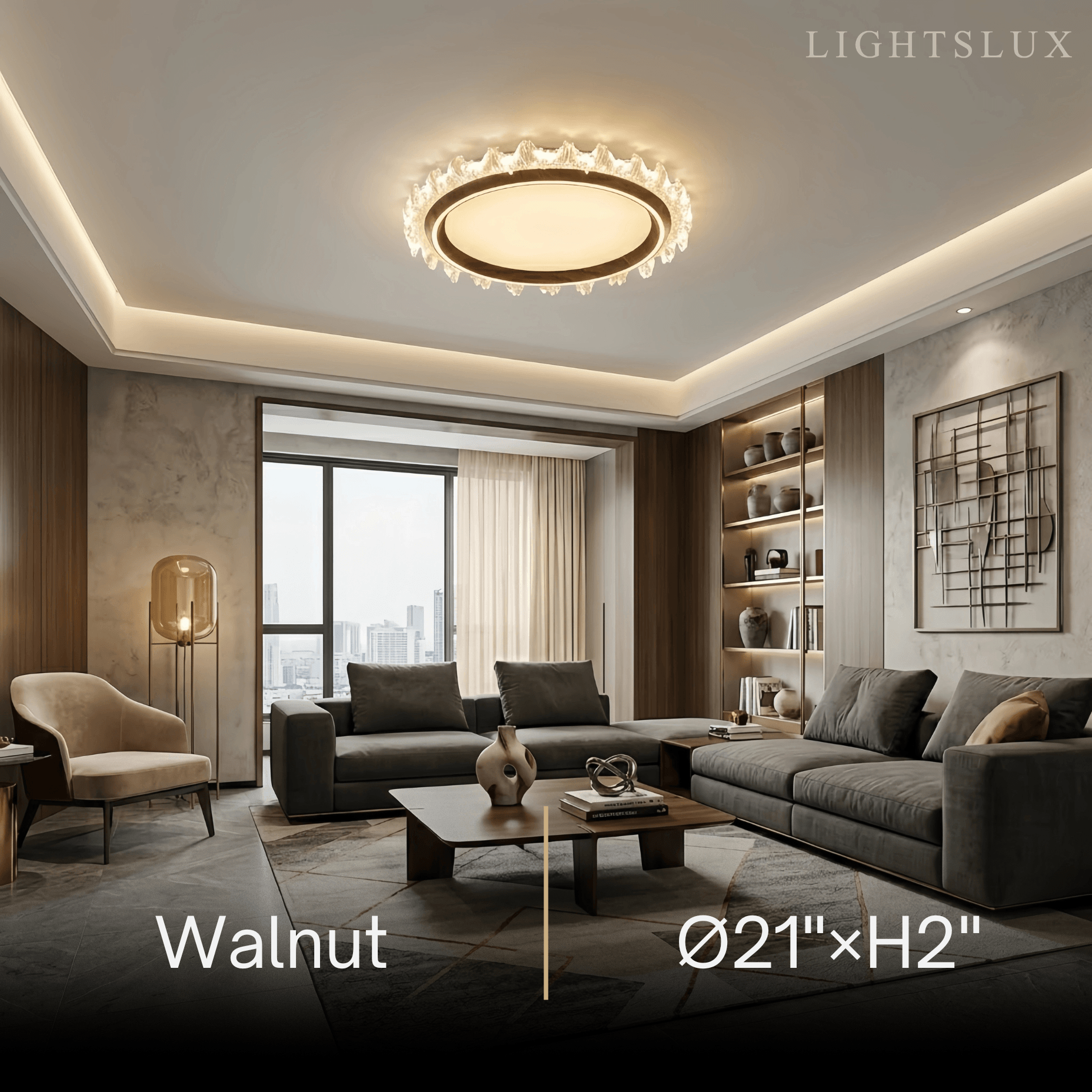 Vivara Modern Round Ceiling Light -- White or Walnut Acrylic & Metal for Bedroom