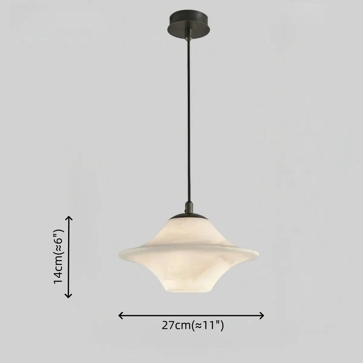 Modern Saucer Alabaster Pendant Light -- Black Metal