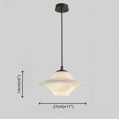 Modern Saucer Alabaster Pendant Light -- Black Metal
