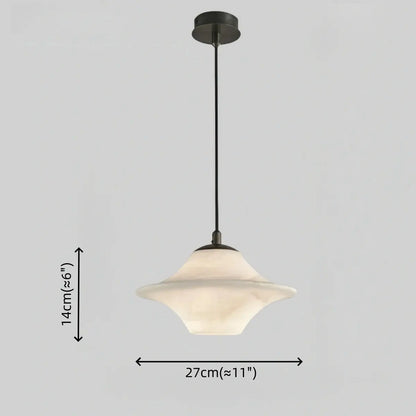 Modern Saucer Alabaster Pendant Light -- Black Metal