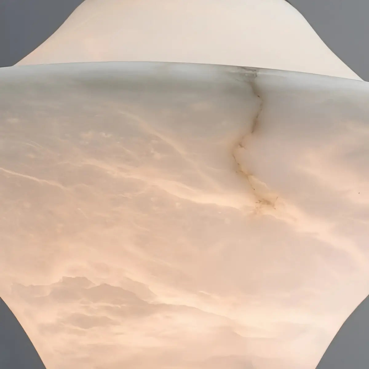 Modern Saucer Alabaster Pendant Light -- Black Metal