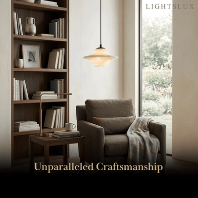 Modern Saucer Alabaster Pendant Light -- Black Metal