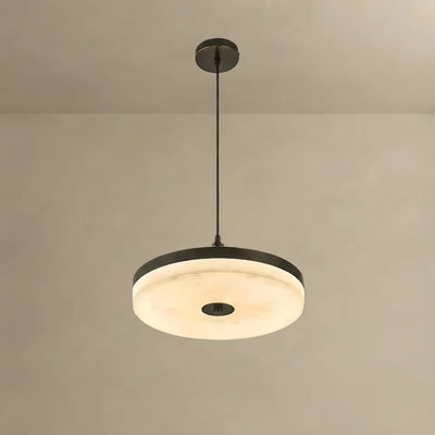 Alba Modern Alabaster Disc Pendant Light – Natural Stone Black for Dining Room / Bedroom