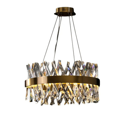 Excelis Crystal Prism Round Chandelier – Gold Metal for Dining Room / Living Room