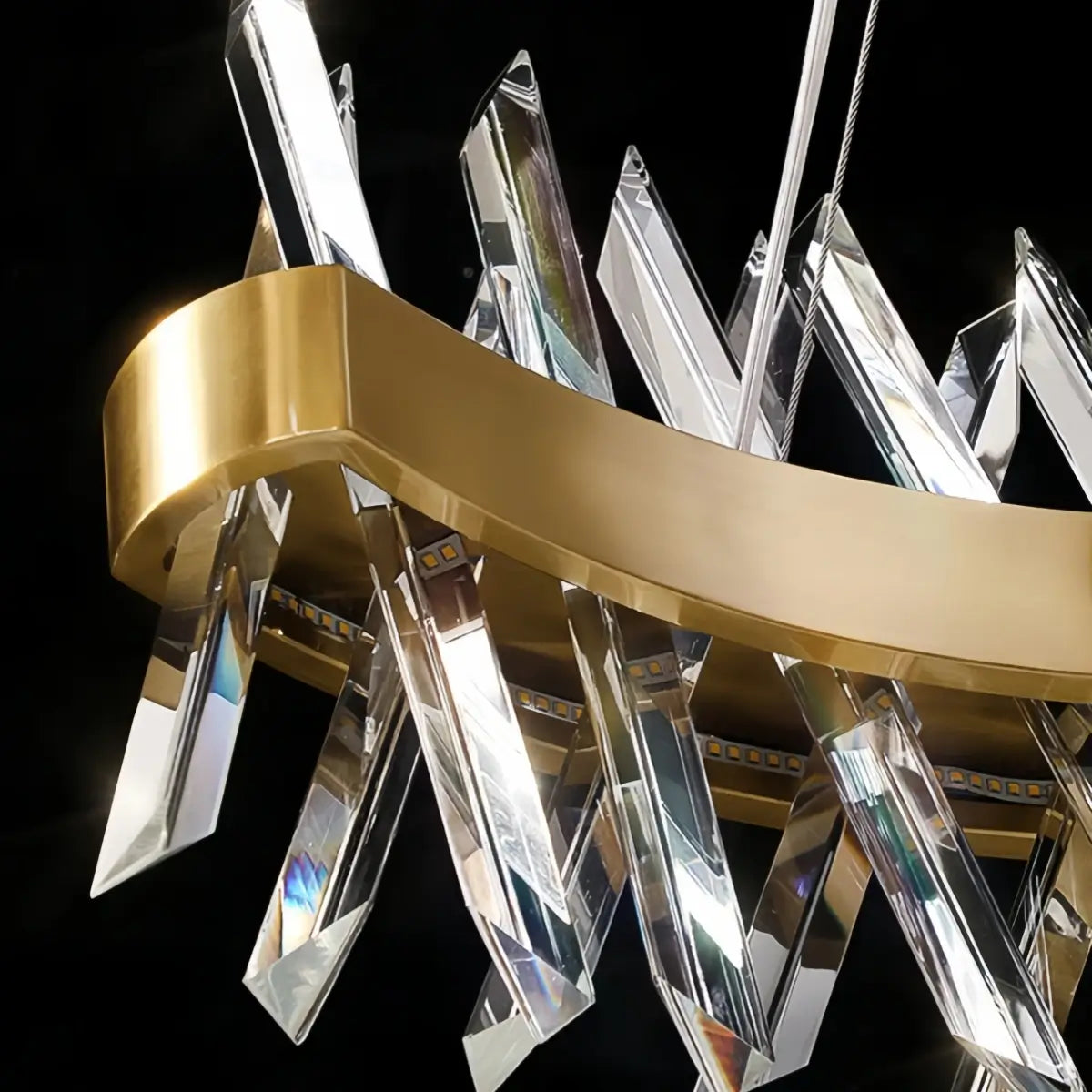 Excelis Crystal Prism Round Chandelier – Gold Metal for Dining Room / Living Room