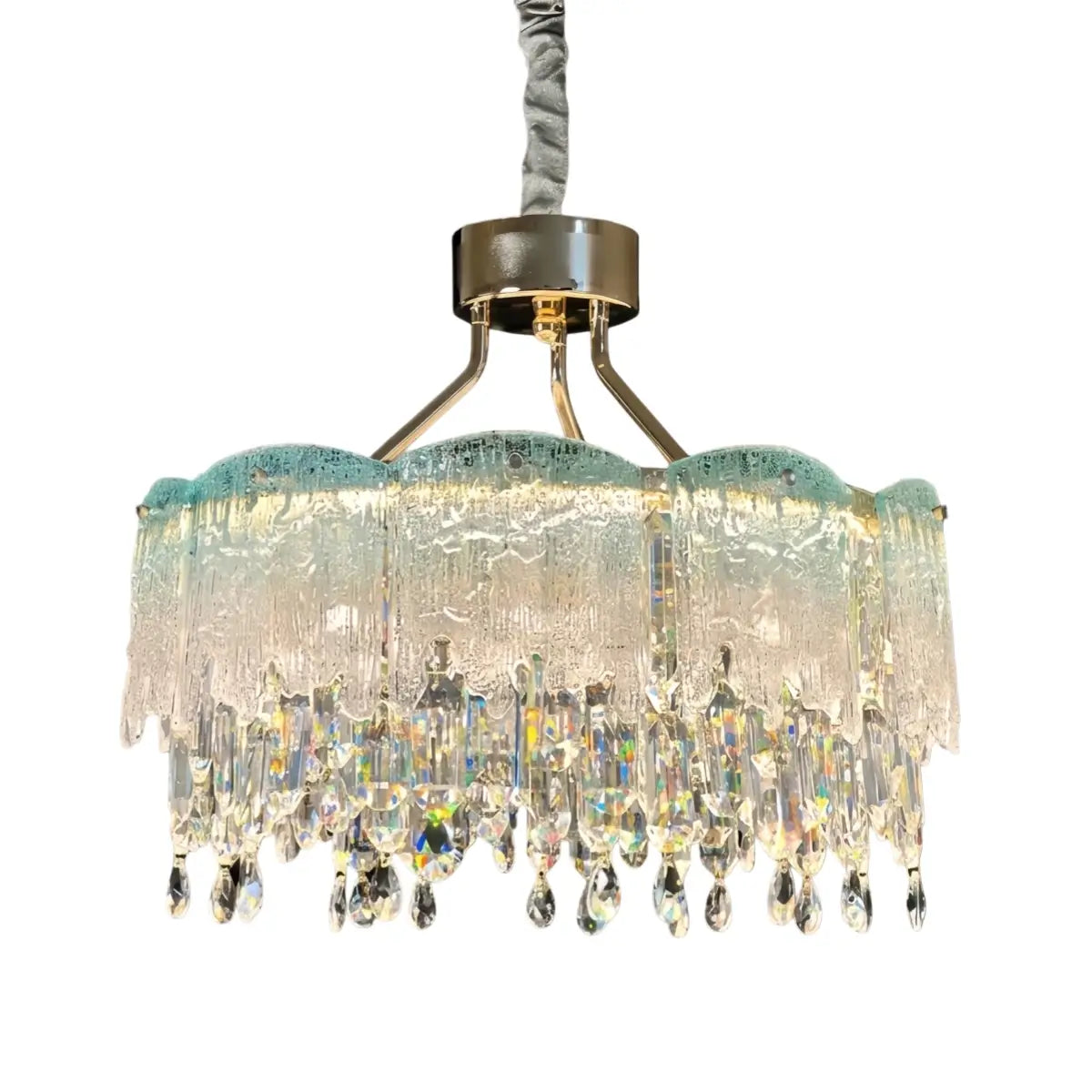 Vetro Elegant Glass Fringe Crystal Chandelier – Green/Pink/Clear Round for Bedroom / Dining Room