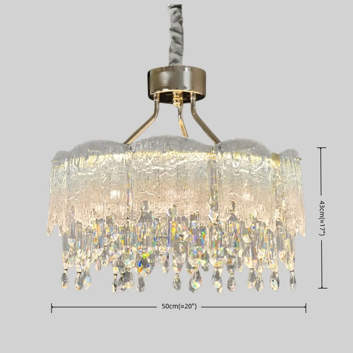 Vetro Elegant Glass Fringe Crystal Chandelier – Green/Pink/Clear Round for Bedroom / Dining Room