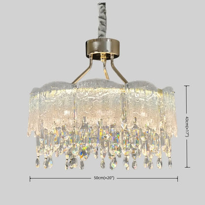 Vetro Elegant Glass Fringe Crystal Chandelier – Green/Pink/Clear Round for Bedroom / Dining Room