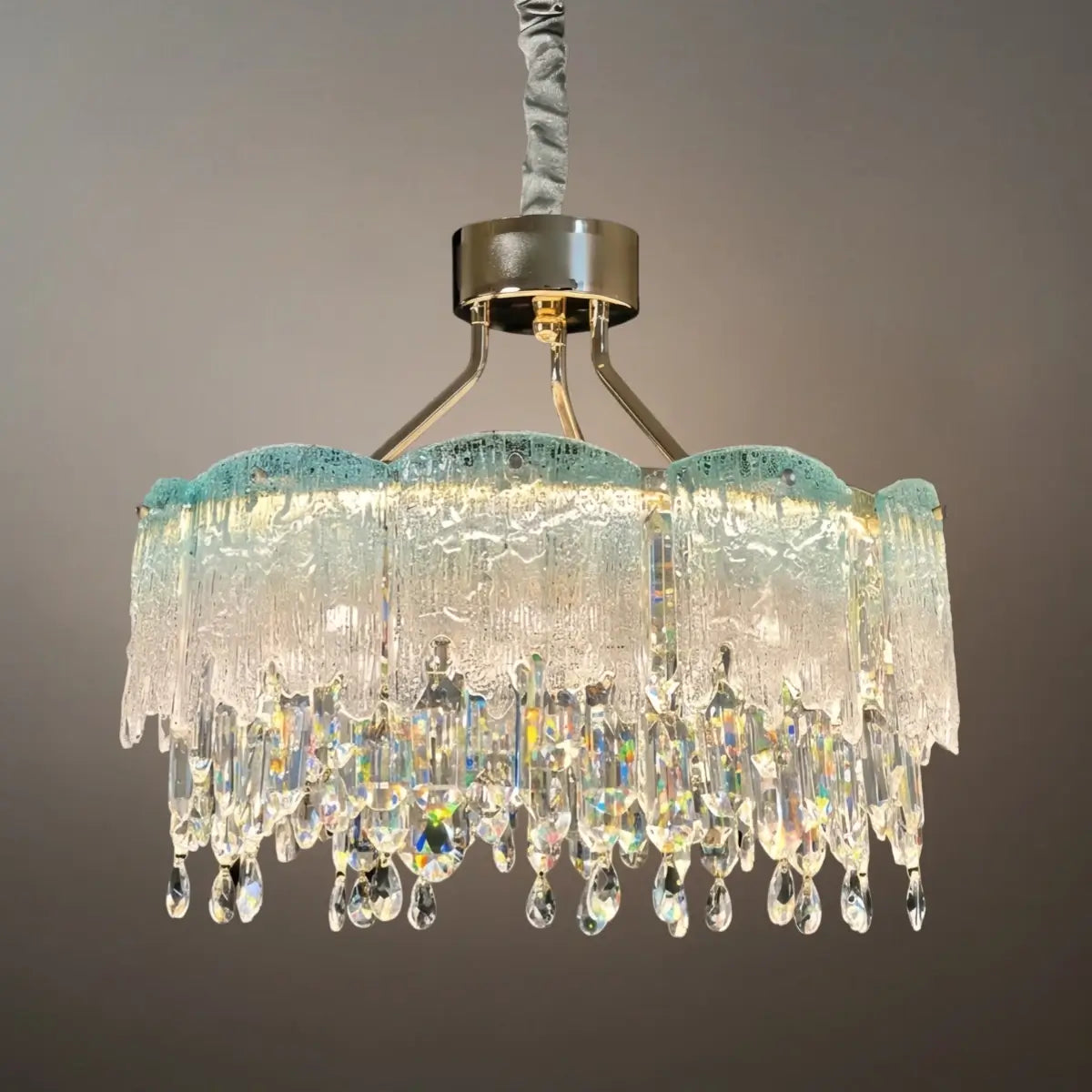 Vetro Elegant Glass Fringe Crystal Chandelier – Green/Pink/Clear Round for Bedroom / Dining Room