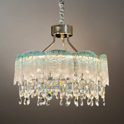 Vetro Elegant Glass Fringe Crystal Chandelier – Green/Pink/Clear Round for Bedroom / Dining Room