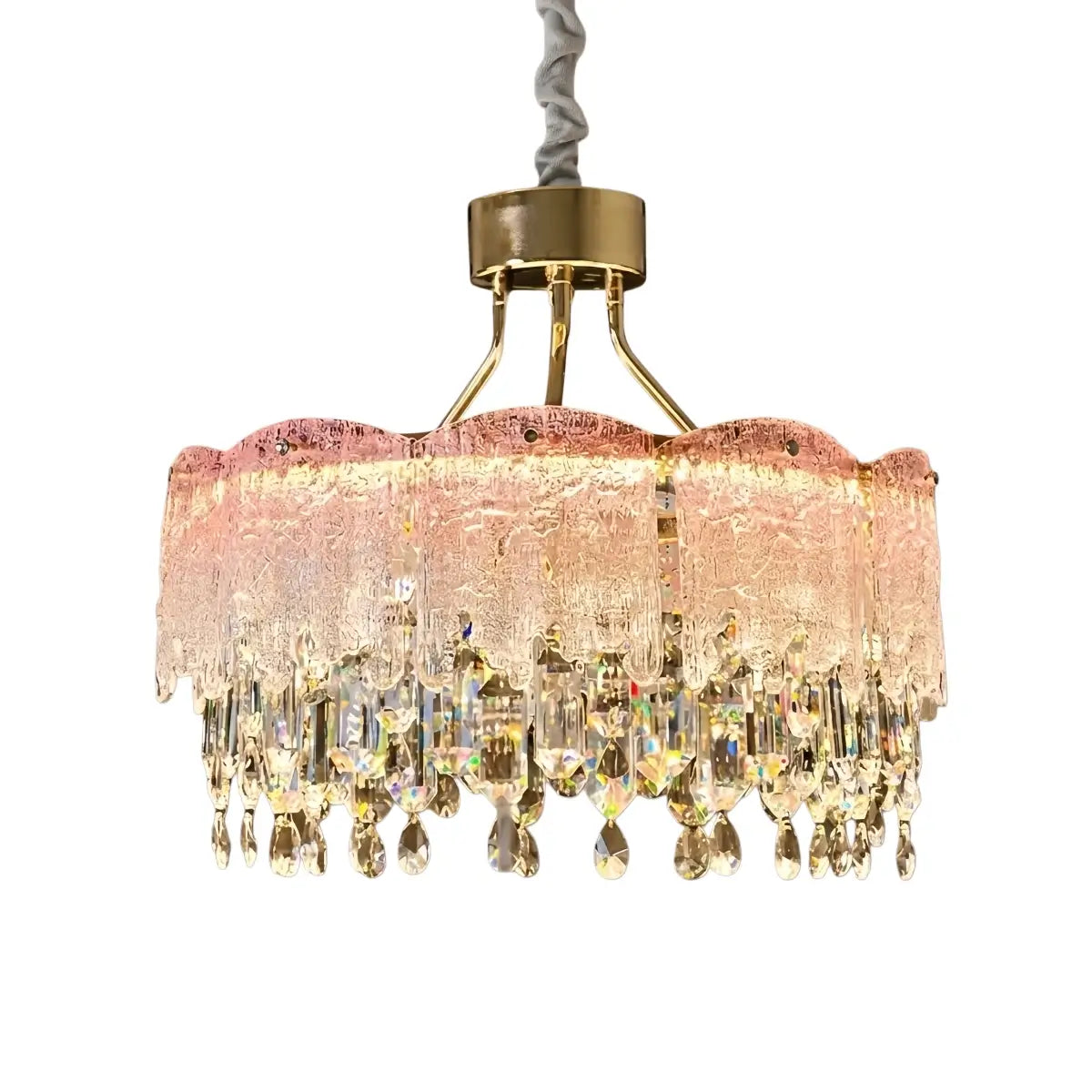 Vetro Elegant Glass Fringe Crystal Chandelier – Green/Pink/Clear Round for Bedroom / Dining Room