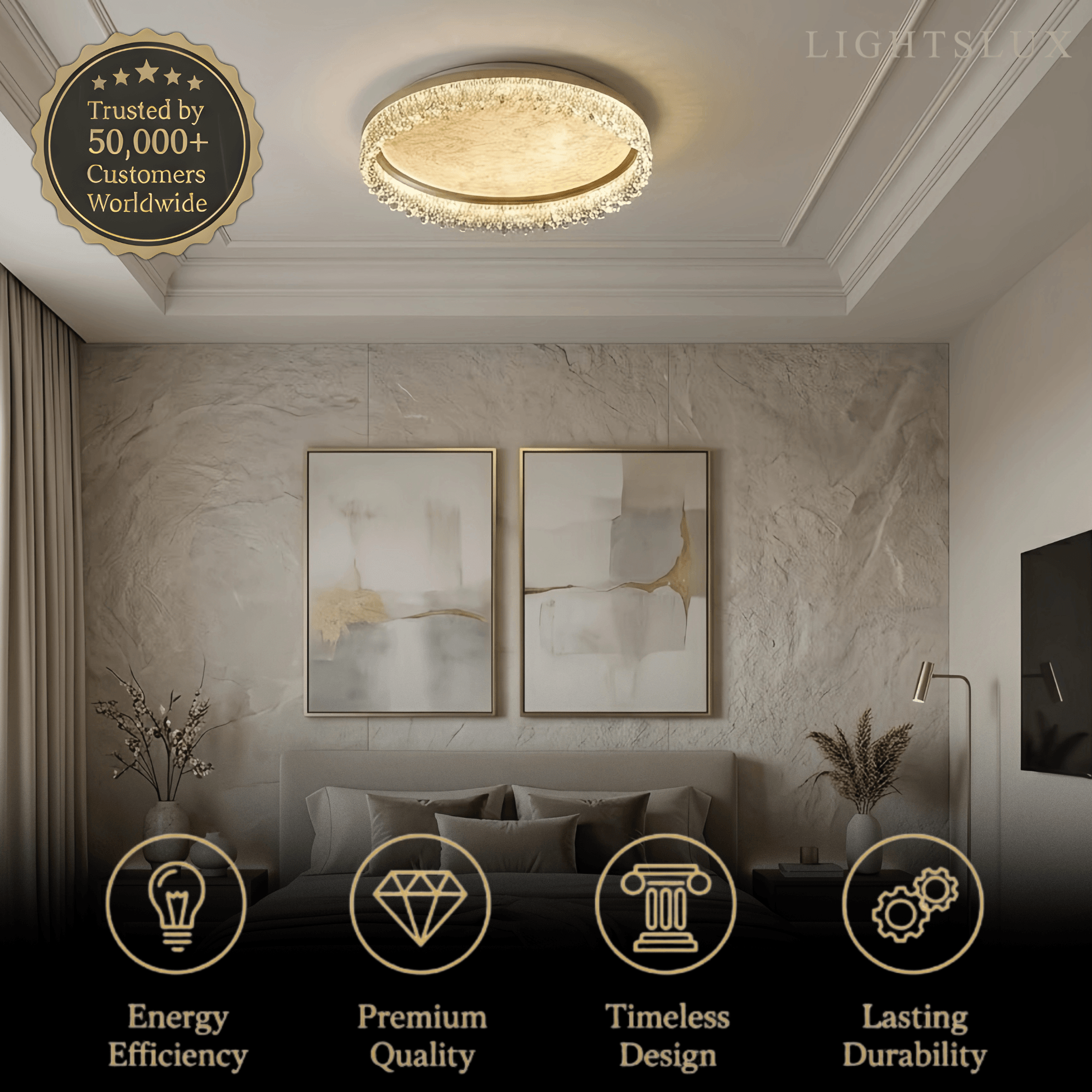 Vivara Modern Gold Flush Mount Ceiling Light -- Acrylic & Metal for Bedroom Bathroom