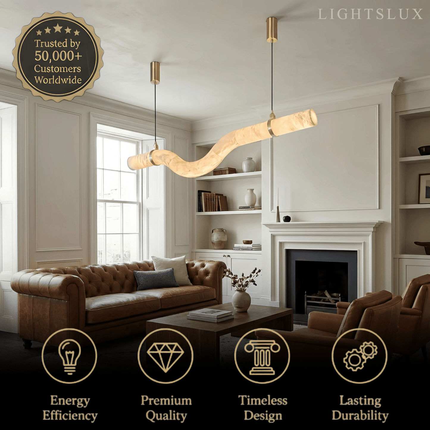 Modern Curved Alabaster Pendant Light -- White