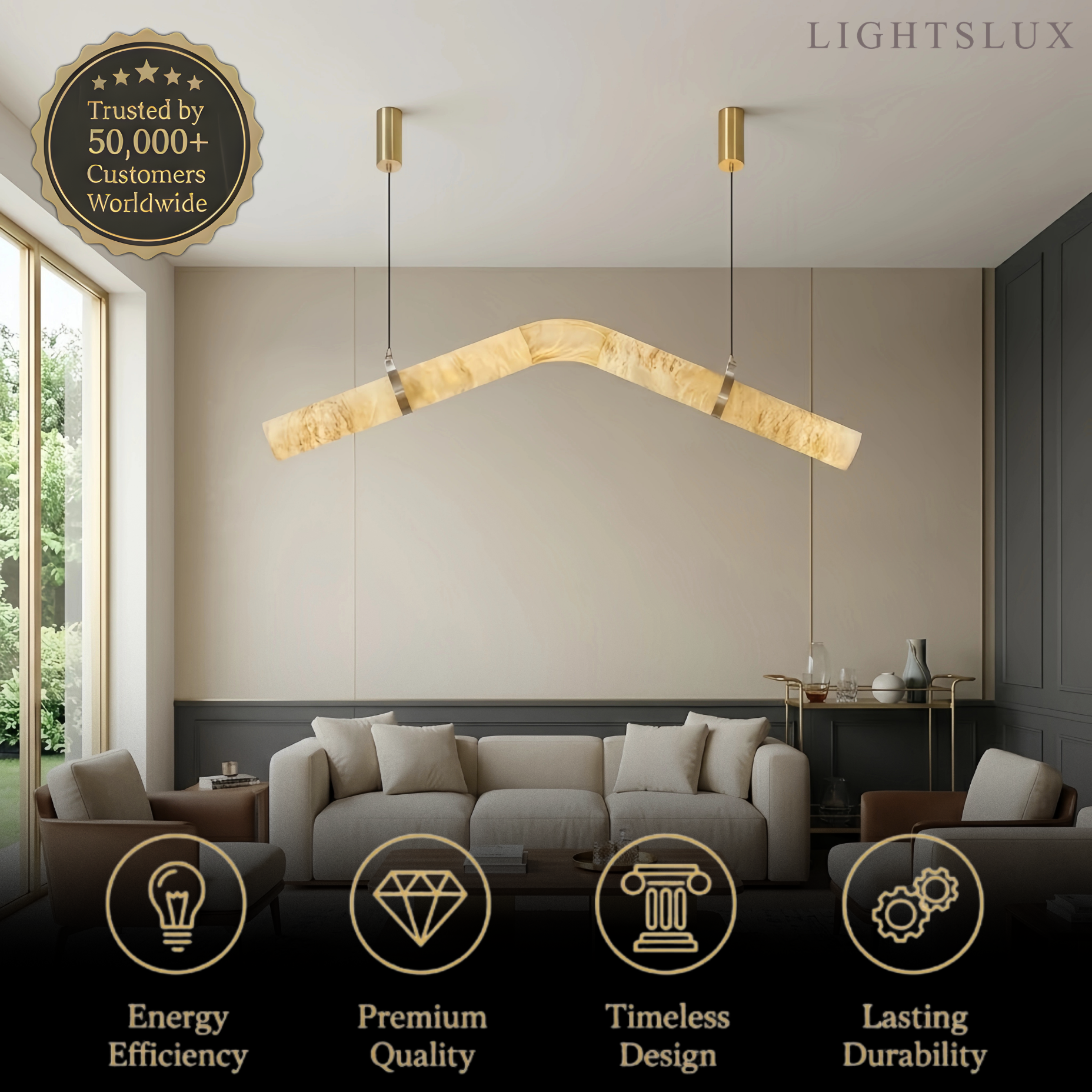 Contemporary Curved Alabaster Pendant Light -- White