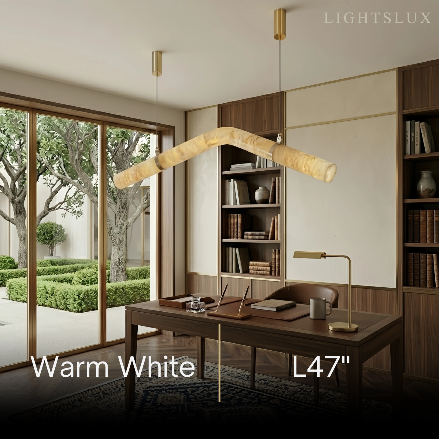Contemporary NCurved Alabaster Pendant Light -- White