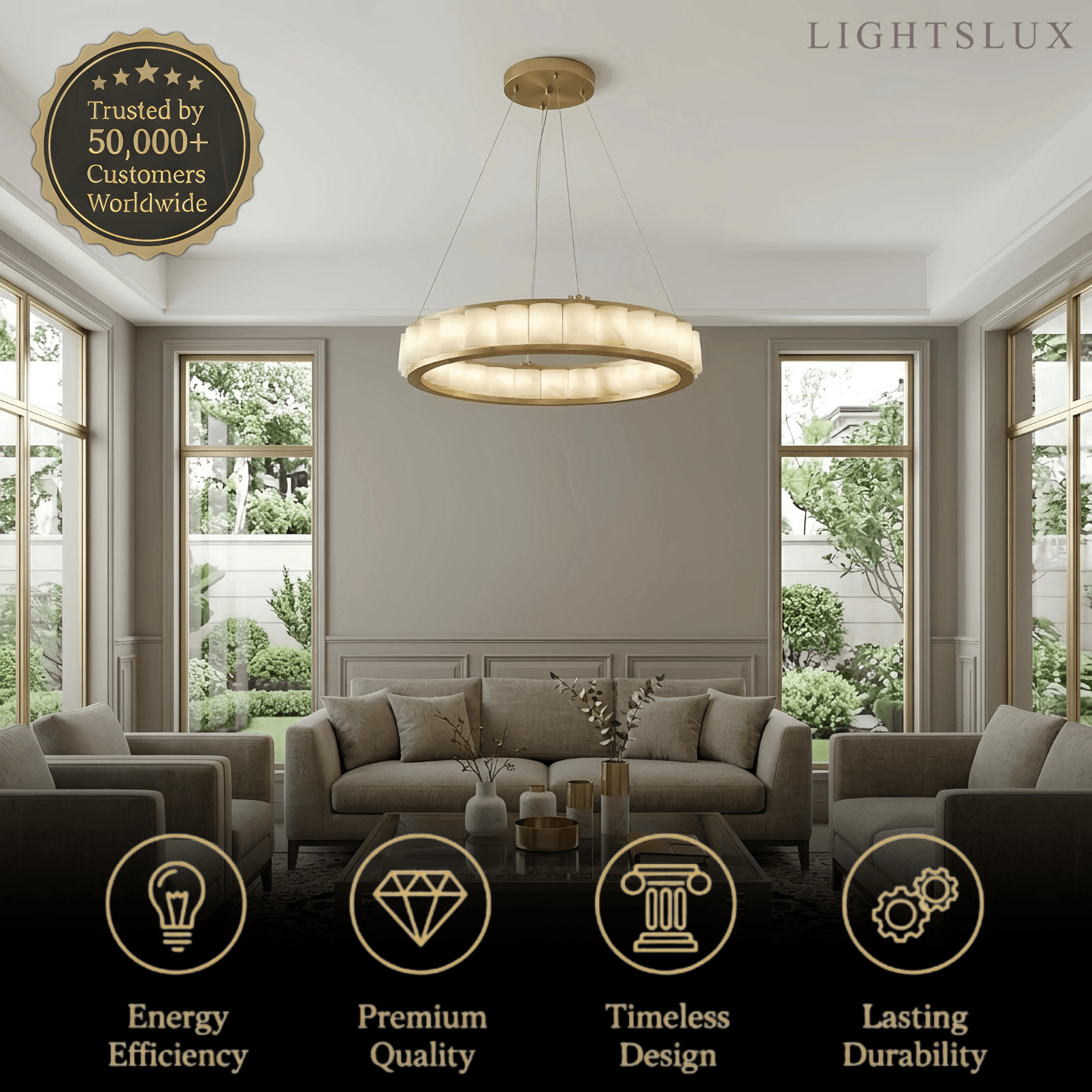 Modern Alabaster Pendant Light -- Gold