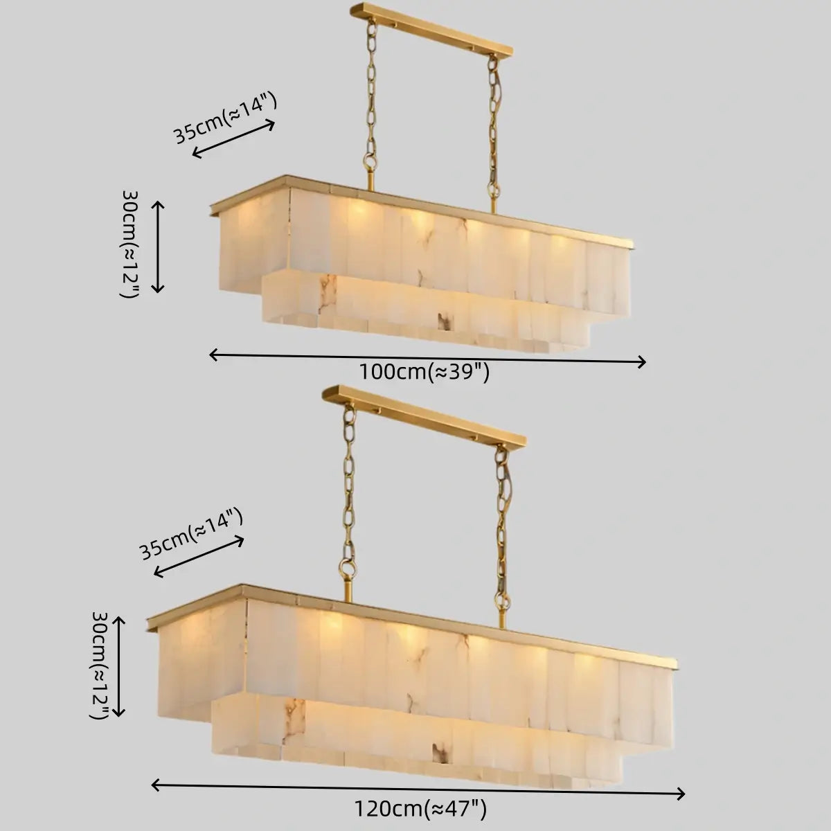 Modern Rectangular Alabaster Chandelier -- Gold