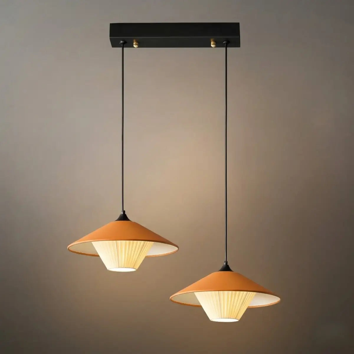 Modern Cone Pendant Light -- Leather Orange