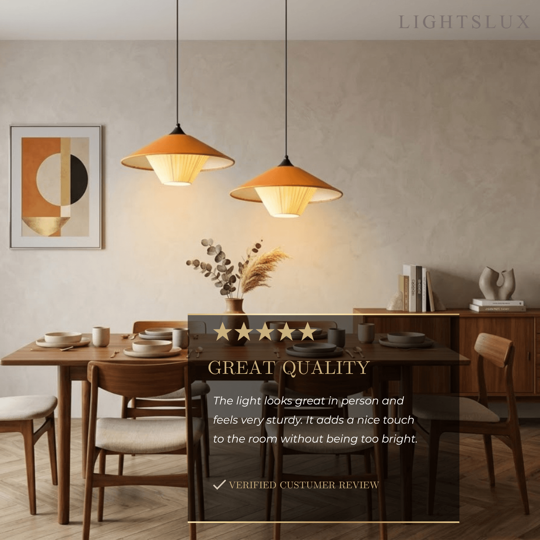 Modern Cone Pendant Light -- Leather Orange