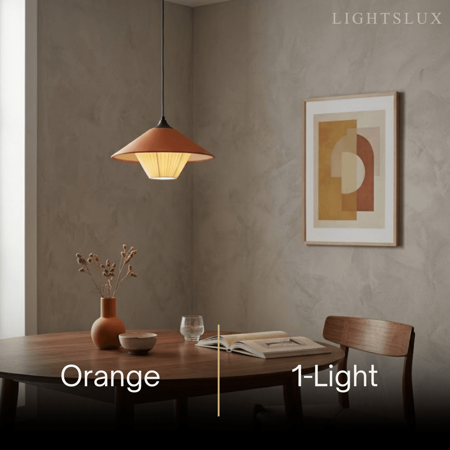 Modern Cone Pendant Light -- Leather Orange