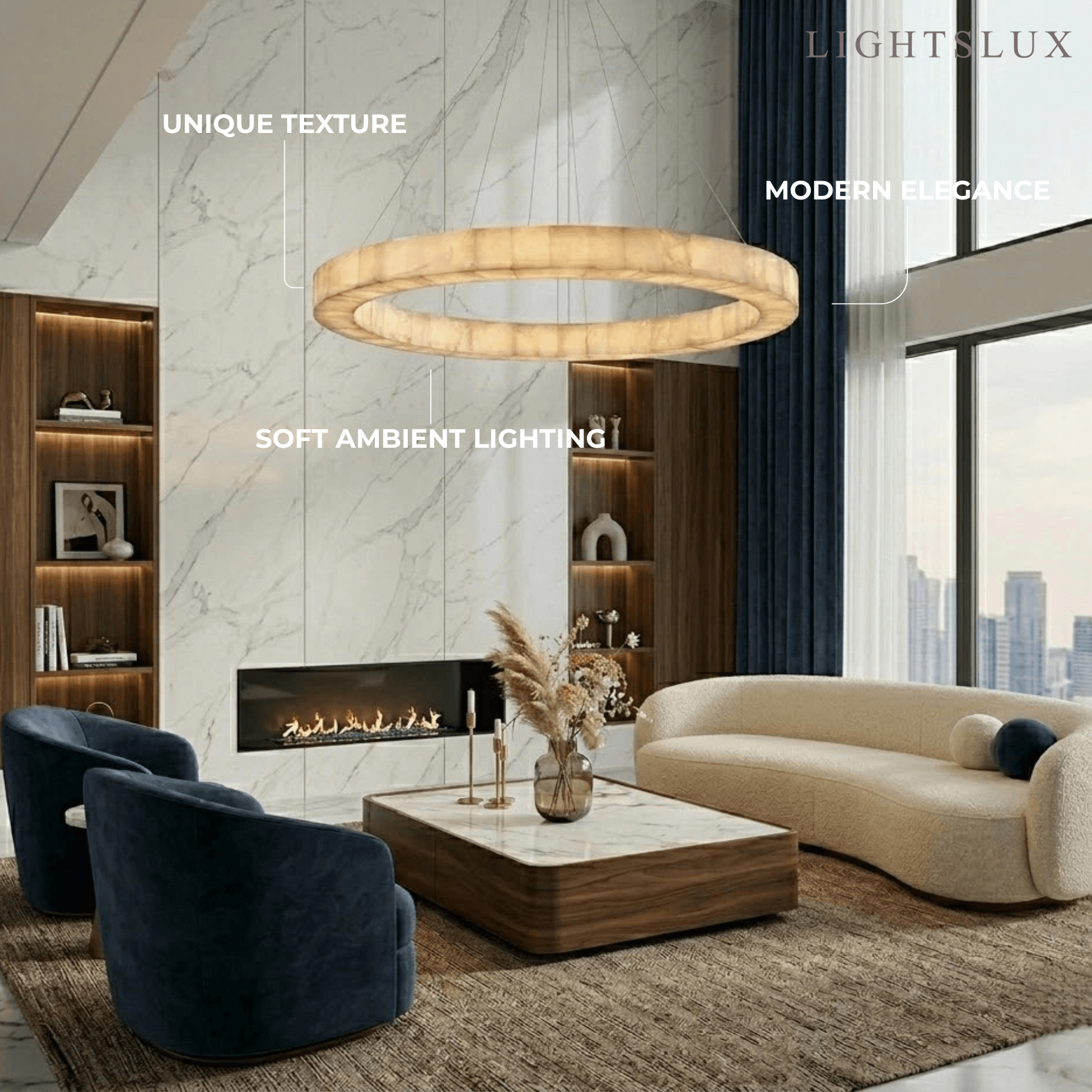  Alba Modern Alabaster Ring Chandelier