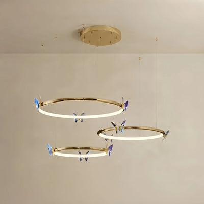 Velora Modern Circular Chandelier -- Metal Butterfly Design Gold for Living Room
