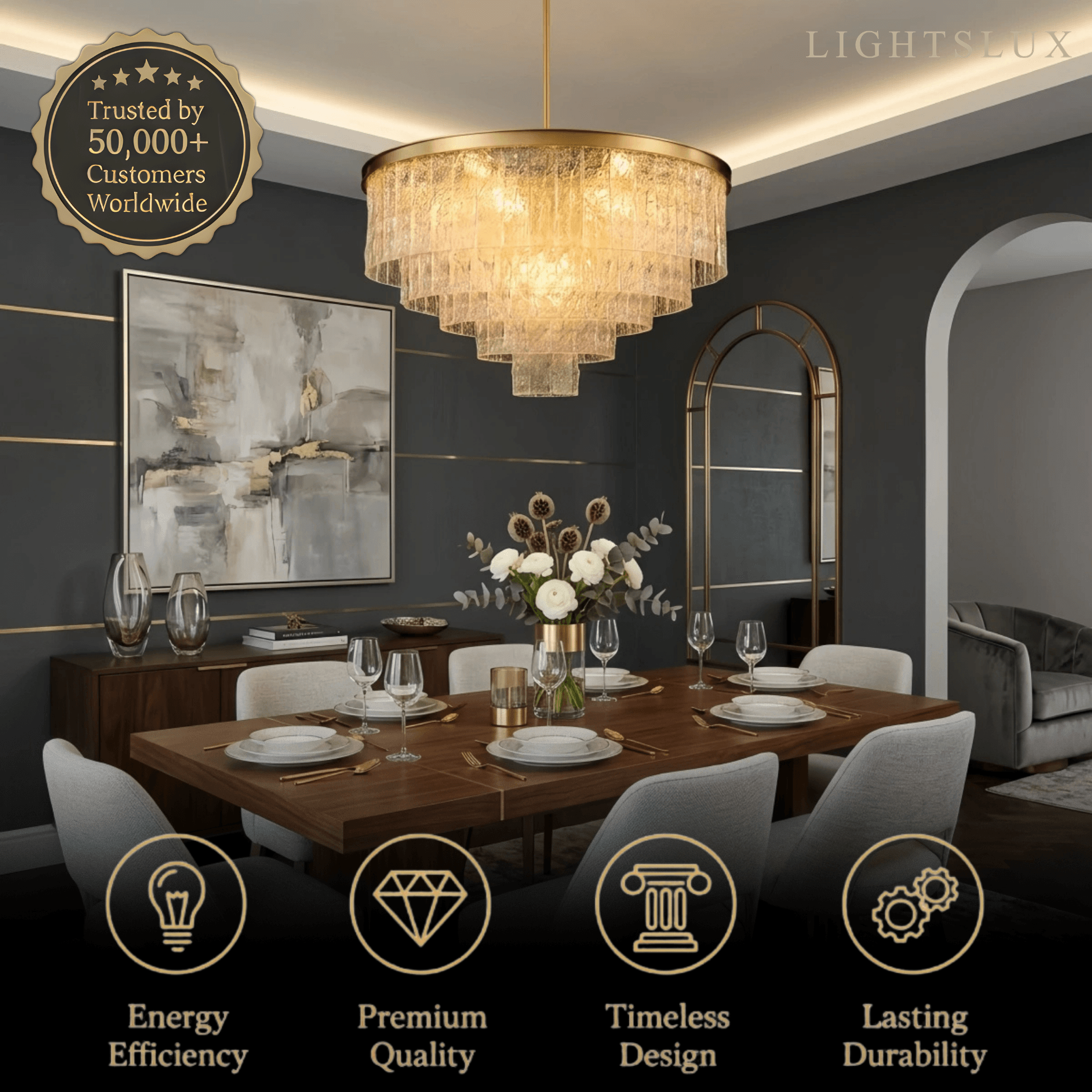 Velora Art Deco Tiered Glass Chandelier