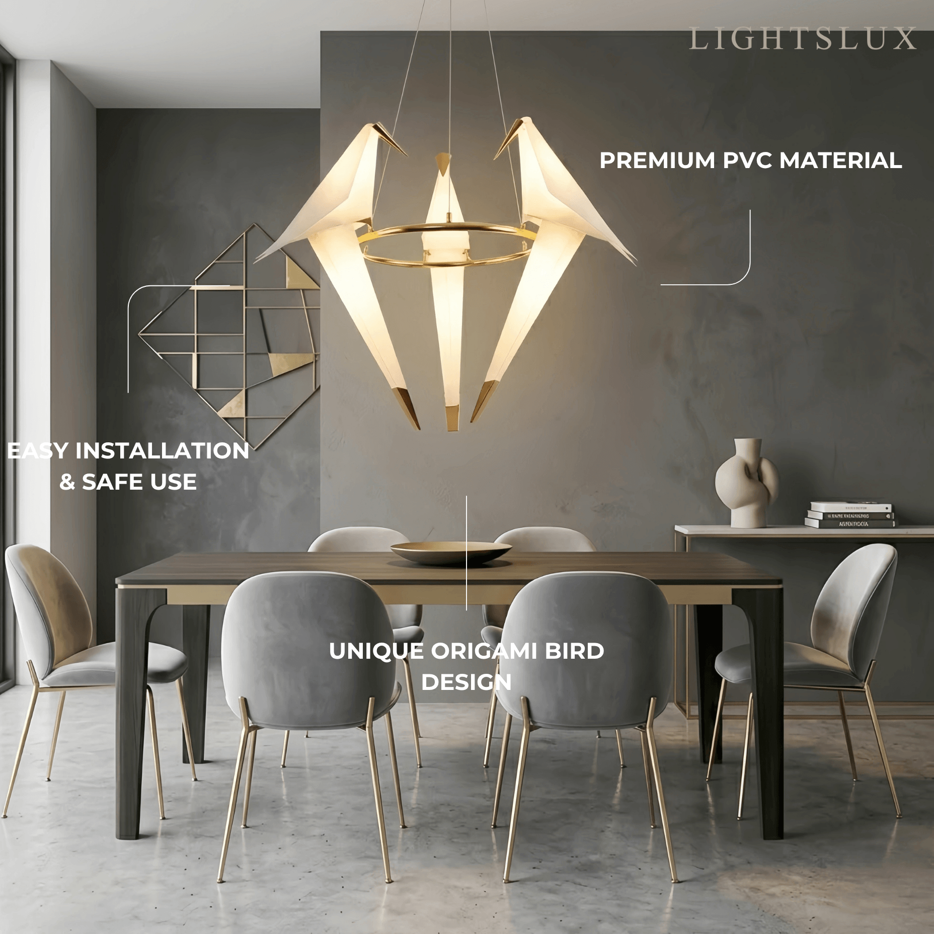 Vivara Geometric Origami Bird Chandelier – Gold