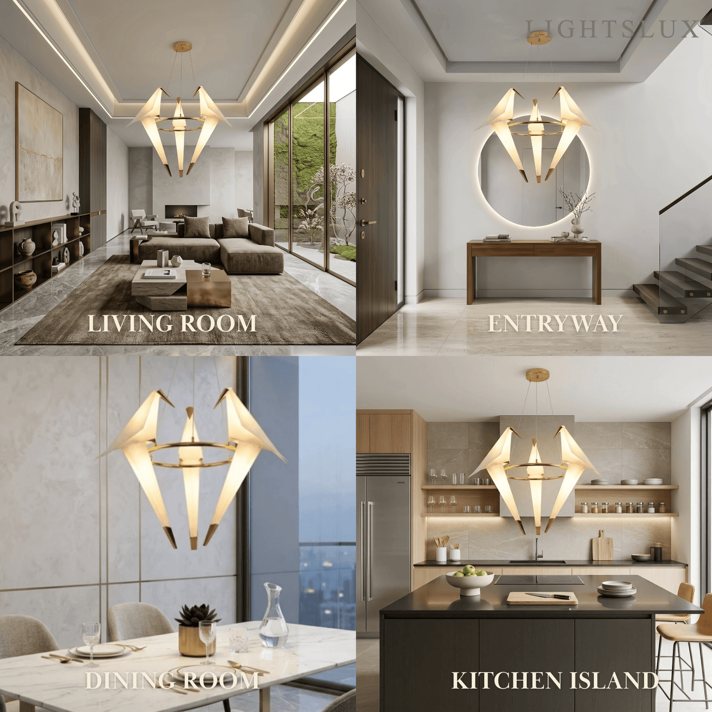 Vivara Geometric Origami Bird Chandelier – Gold