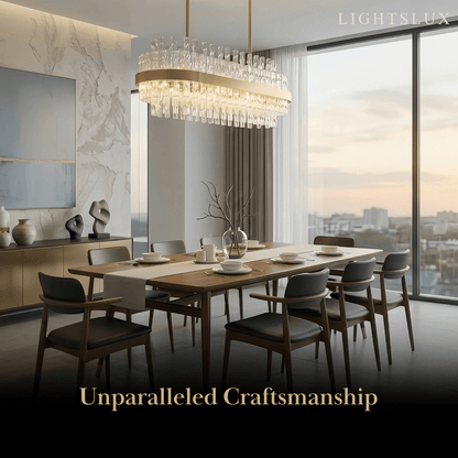 Excelis Luxury Rectangular Crystal Chandelier – Gold Frame for Dining Room / Kitchen