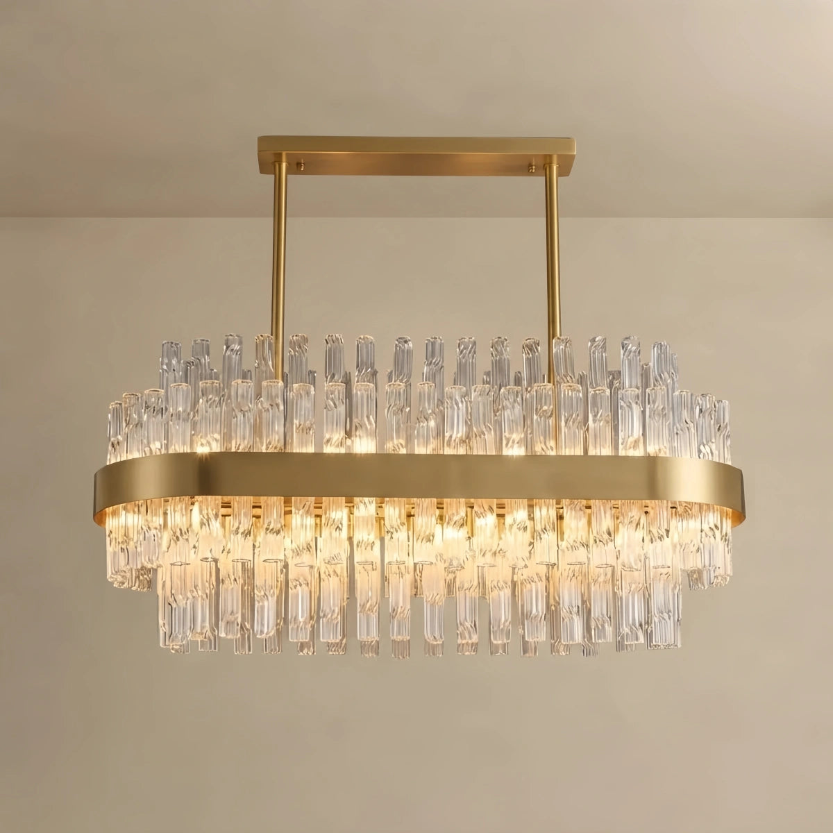 Excelis Luxury Rectangular Crystal Chandelier – Gold Frame for Dining Room / Kitchen